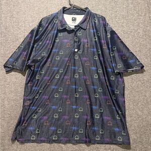 Pac Man Polo Shirt Mens 2XL colorful golf performance graphic guns Greater Half